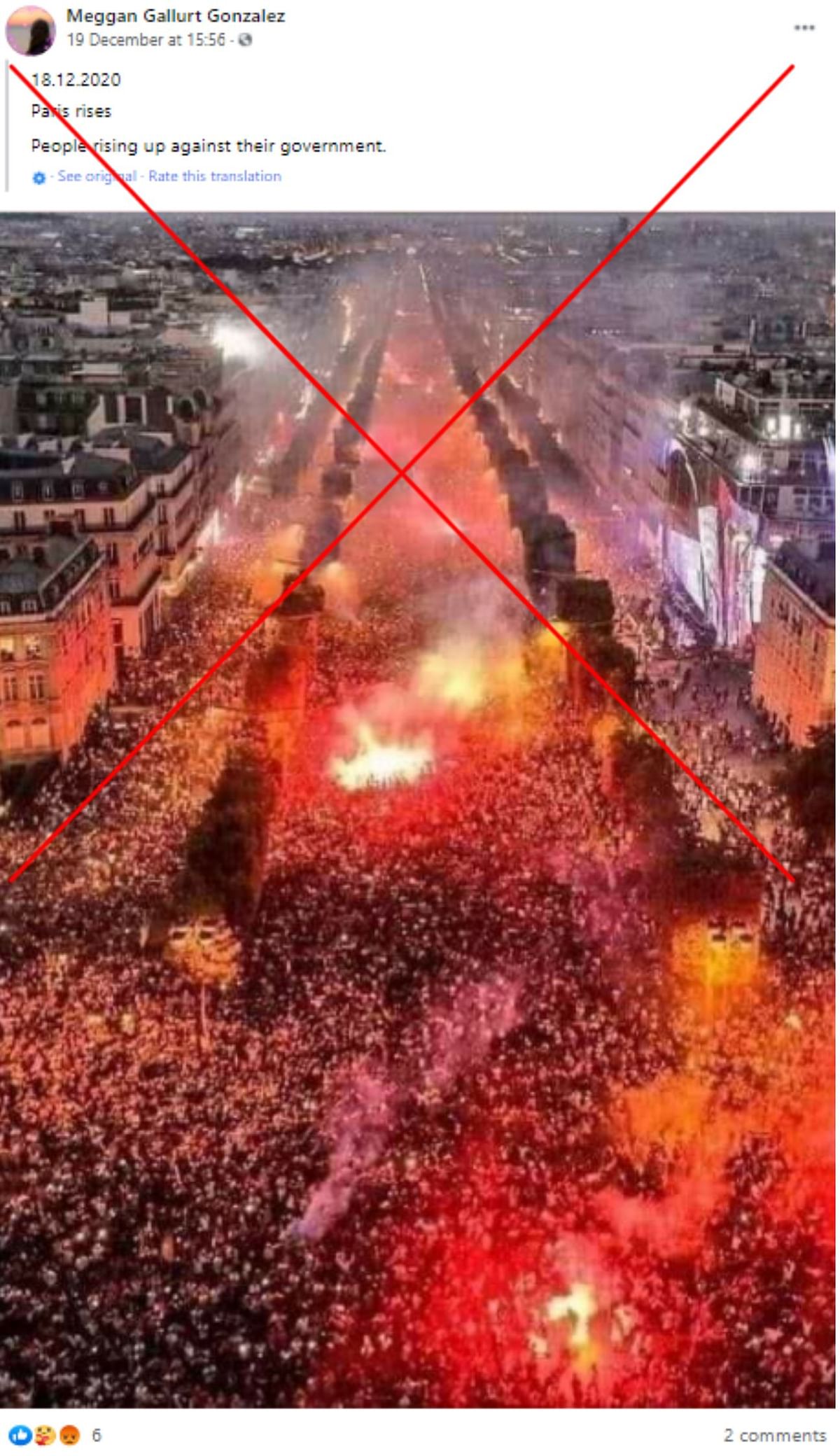 The image is actually of France celebrating its win against Croatia in the Russia 2018 FIFA World Cup.