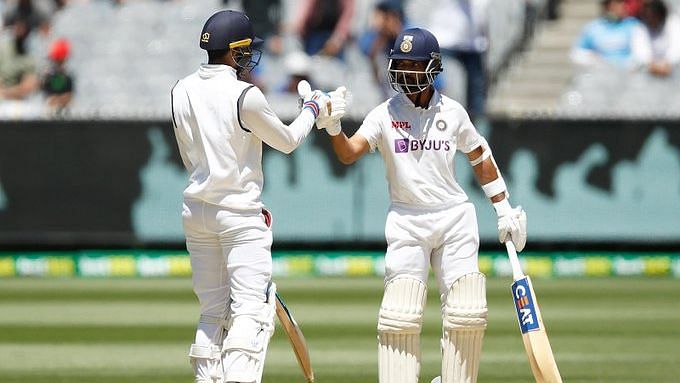 Shubman Gill and Ajinkya Rahane during the second innings at Melbourne.&nbsp;