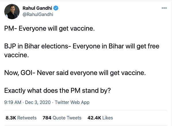 Health Secretary Rajesh Bhushan claimed that the government never spoke about vaccinating every citizen. 