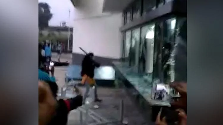 A visual from the violence at the factory.