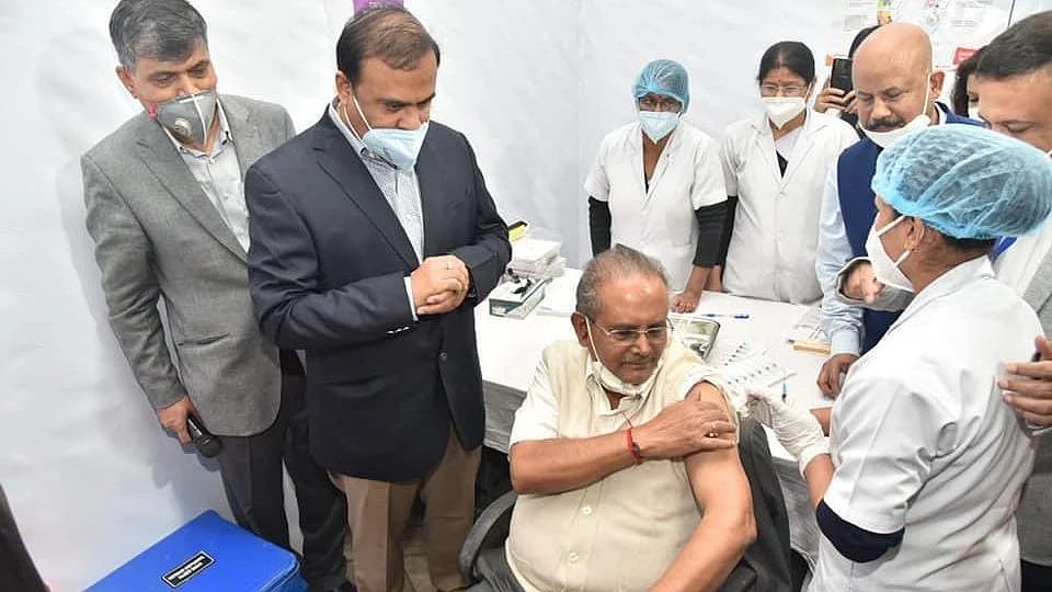 Himanta Biswa Sarma oversees the administration of COVID-19 shots in Assam.