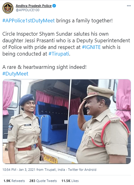 The photo was taken at an event organized by the Andhra Pradesh police.