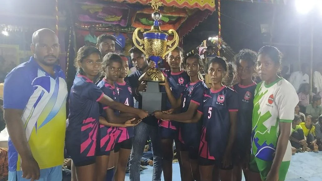 The kabaddi girls team after winning the third place in Vellore.
