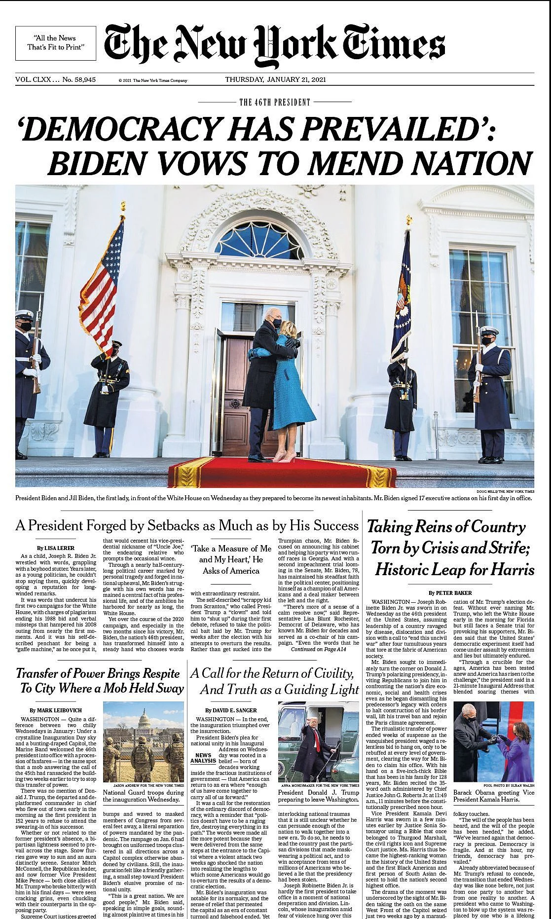 ‘Democracy Has Prevailed’: How Dailies Reported Biden Inauguration