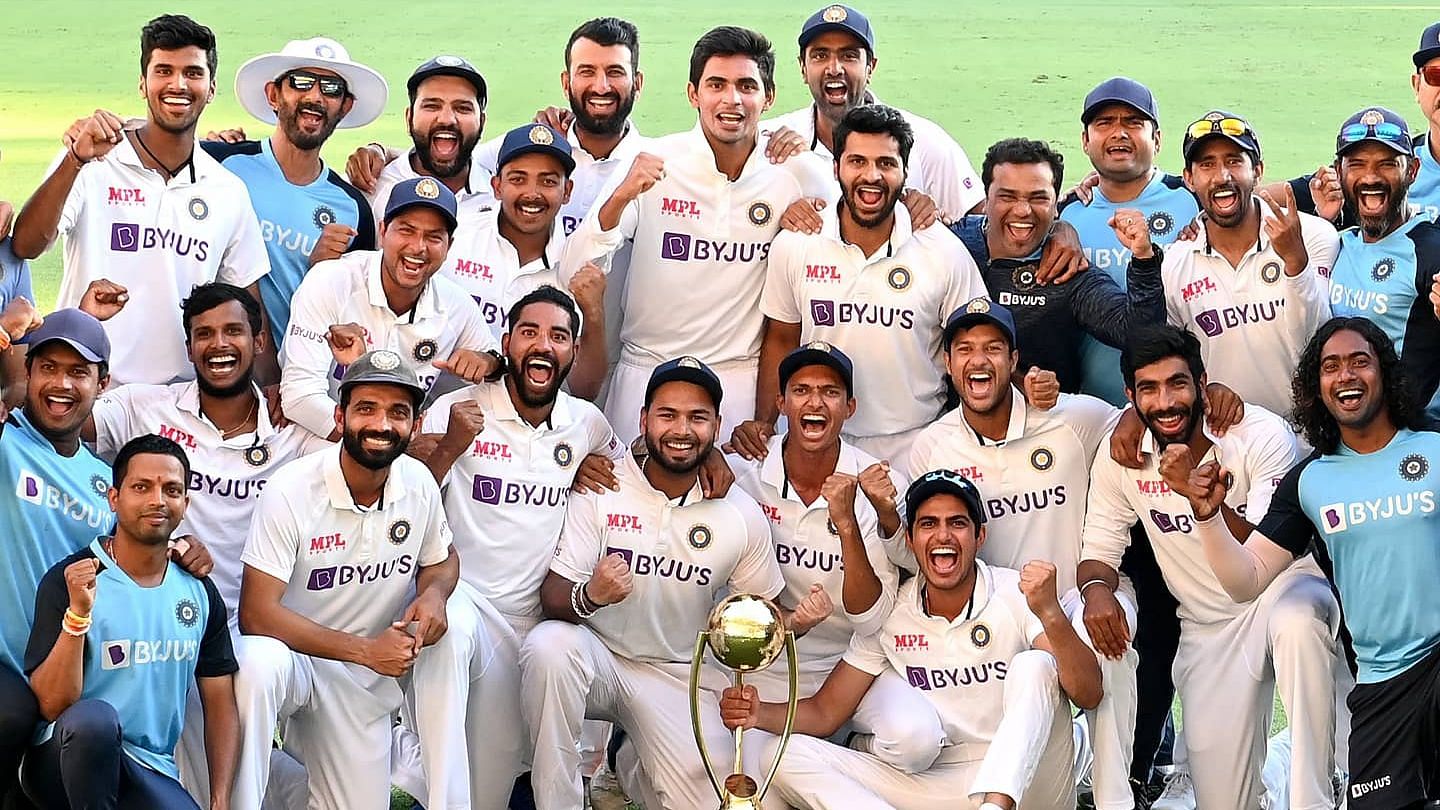 Team India after retaining the Border-Gavaskar Trophy at the Gabba in Brisbane.