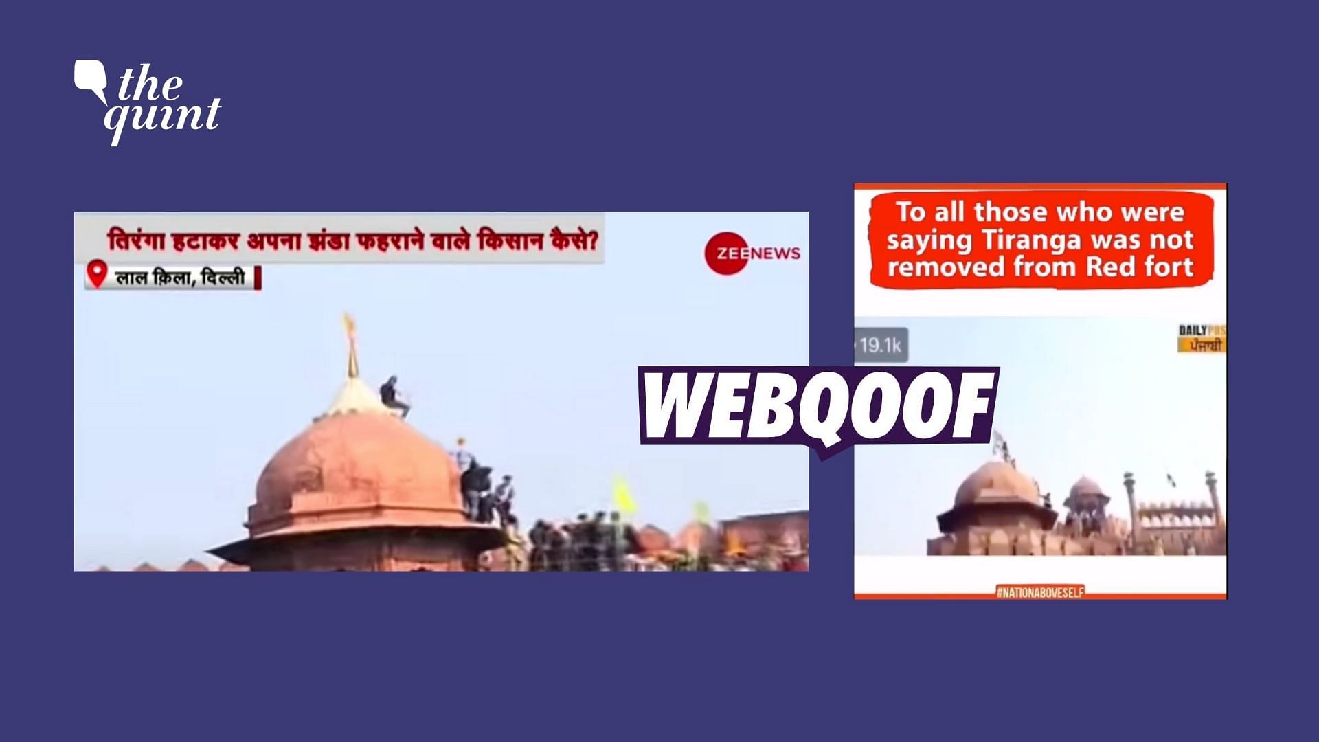 Zee News bulletin falsely claimed that the protesting farmers removed the tricolour at the Red Fort on Tuesday, 26 January.