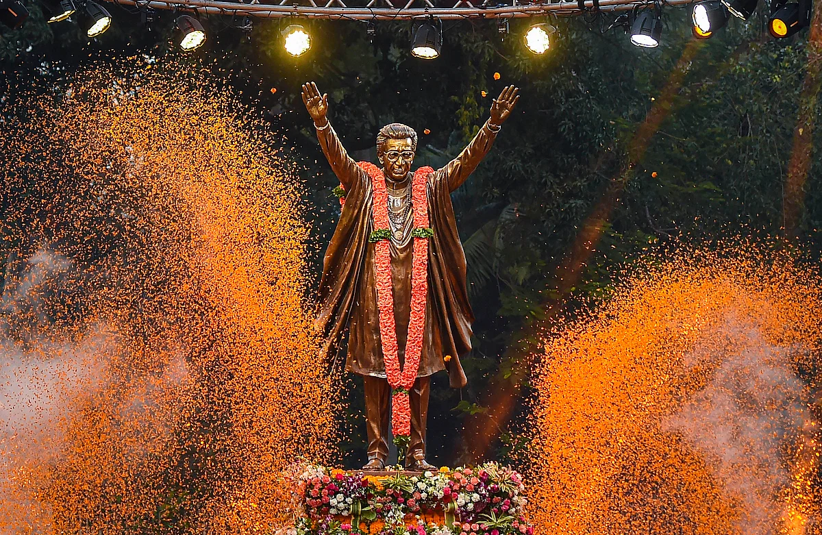 A nine-feet-tall statue of Bal Thackeray unveiled on the occasion of 95th birth anniversary of the Shiv Sena founder, in Mumbai, Saturday, 23 January 2021.