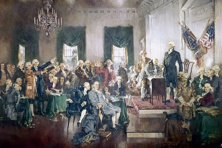 A painting depicting the Constitutional Convention of 1787.