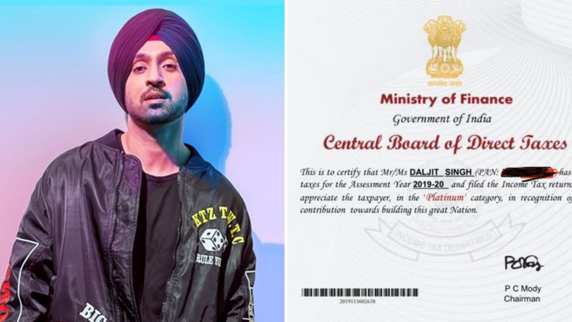 Diljit Dosanjh shares certificate from IT department amid reports of probe.