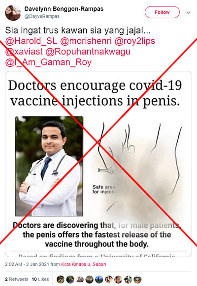 There is no study to prove that COVID-19 vaccines should be administered in the penis.