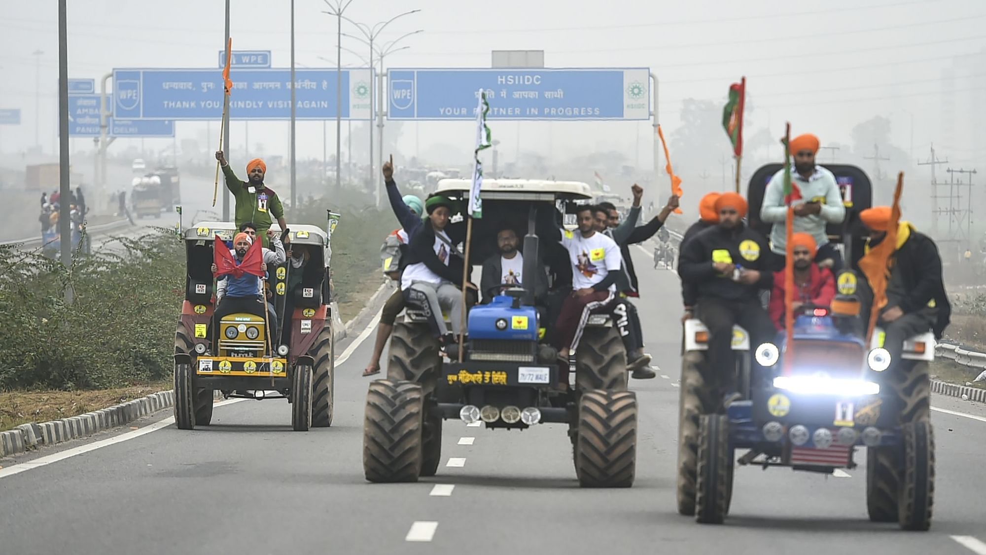 A tractor rally was held by farmers protesting against the three new laws earlier.&nbsp;