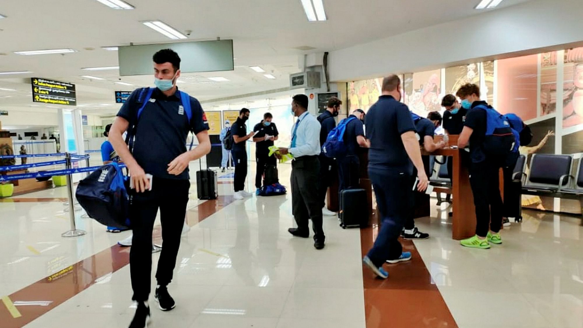 England cricket team arrives at the airport ahead of the test series against India, in Chennai, Wednesday, Jan. 27, 2021.&nbsp;