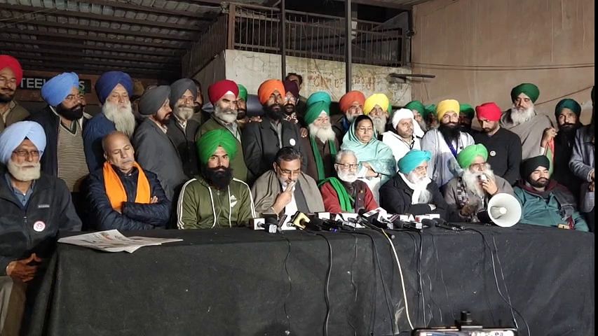 A still from the farmers’ leaders press conference.