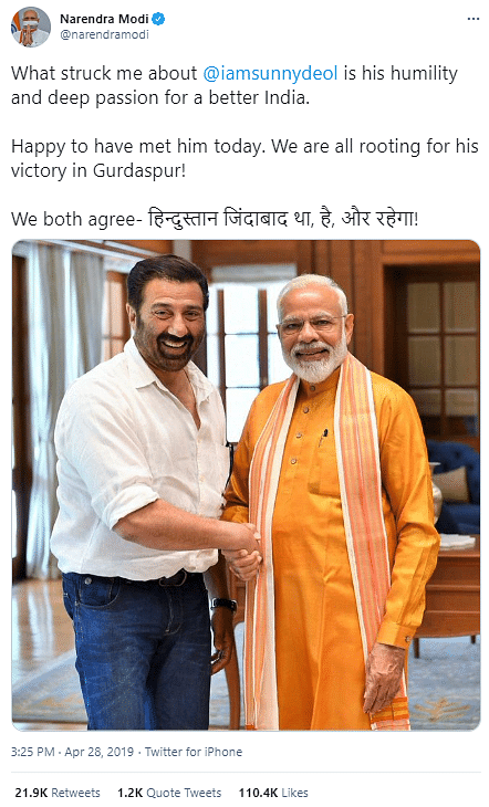 Sidhu had not only aided Deol’s campaign, they had also appeared together during film promotions in 2015.
