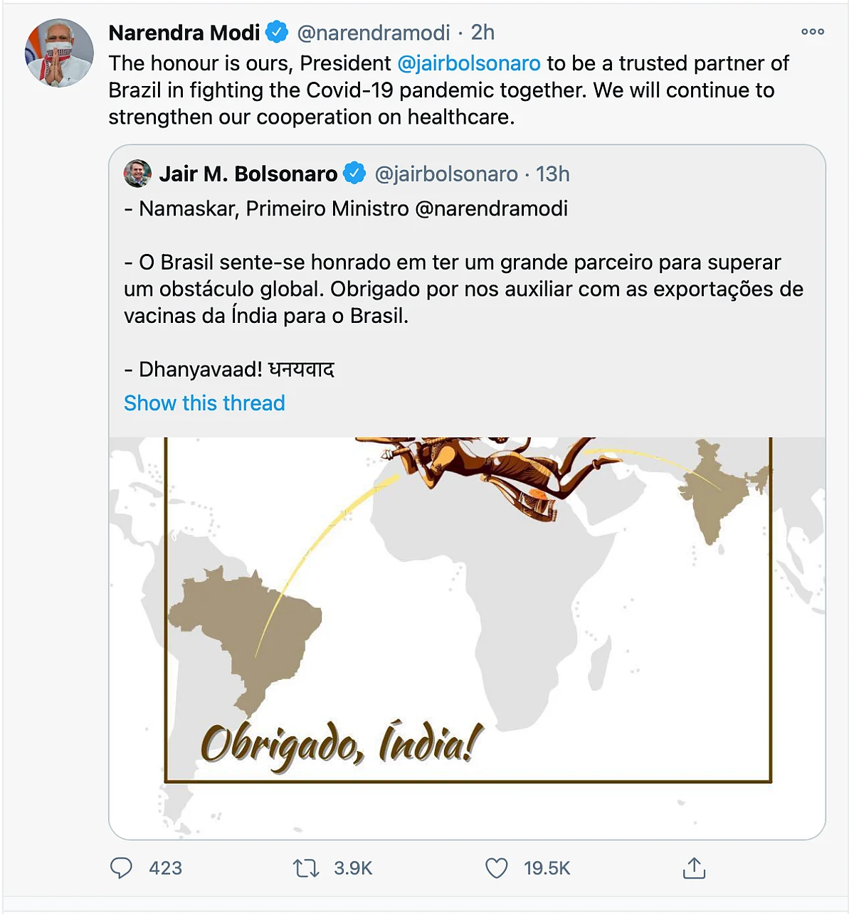 Brazilian President Thanks PM Modi for Exporting COVID Vaccine