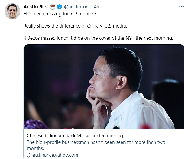 Twitter Concerned as Jack Ma Goes Missing After Rift With Govt