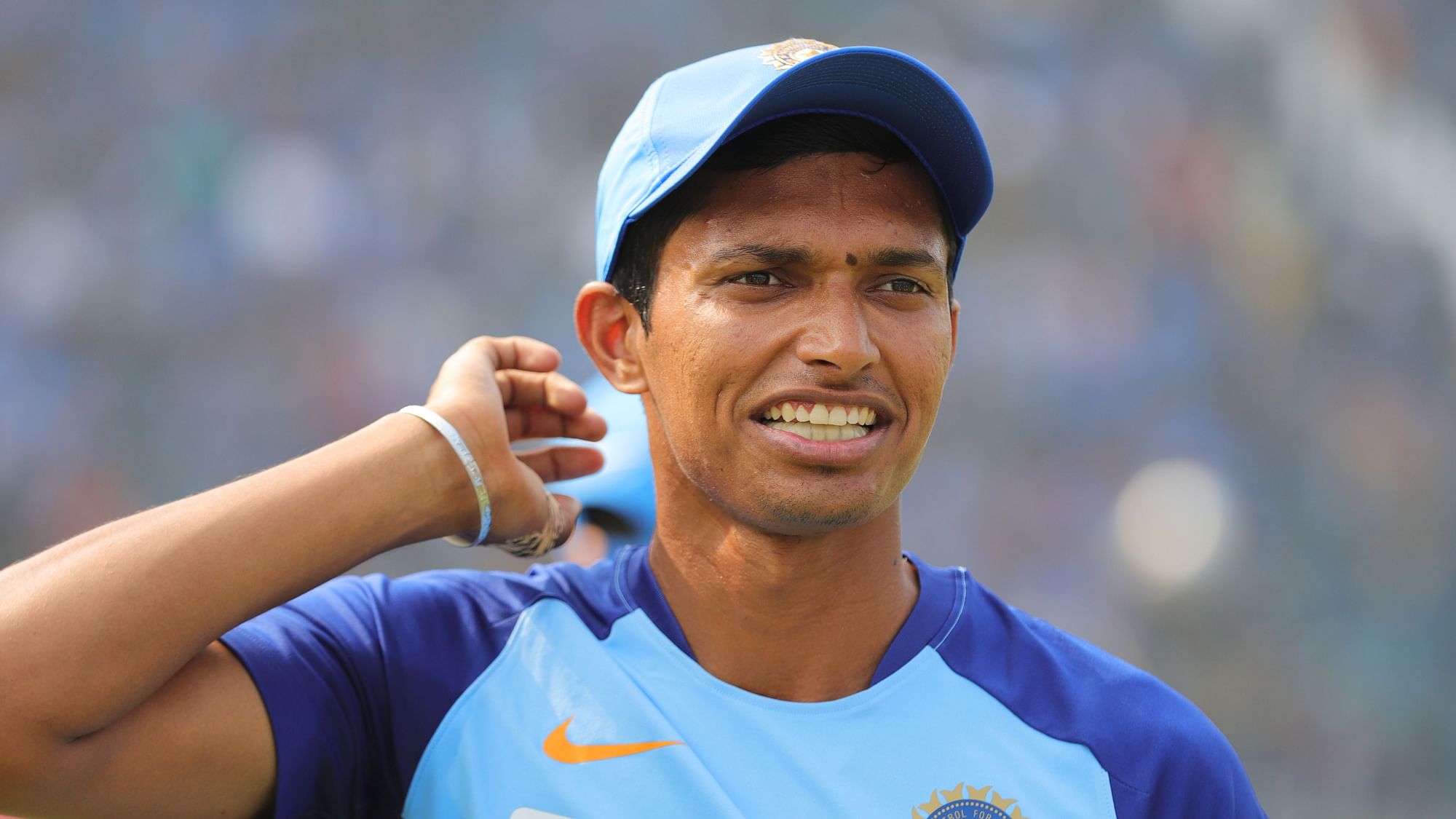 Navdeep Saini seemed to have injured his groin and was taken off the field during the 36th over.