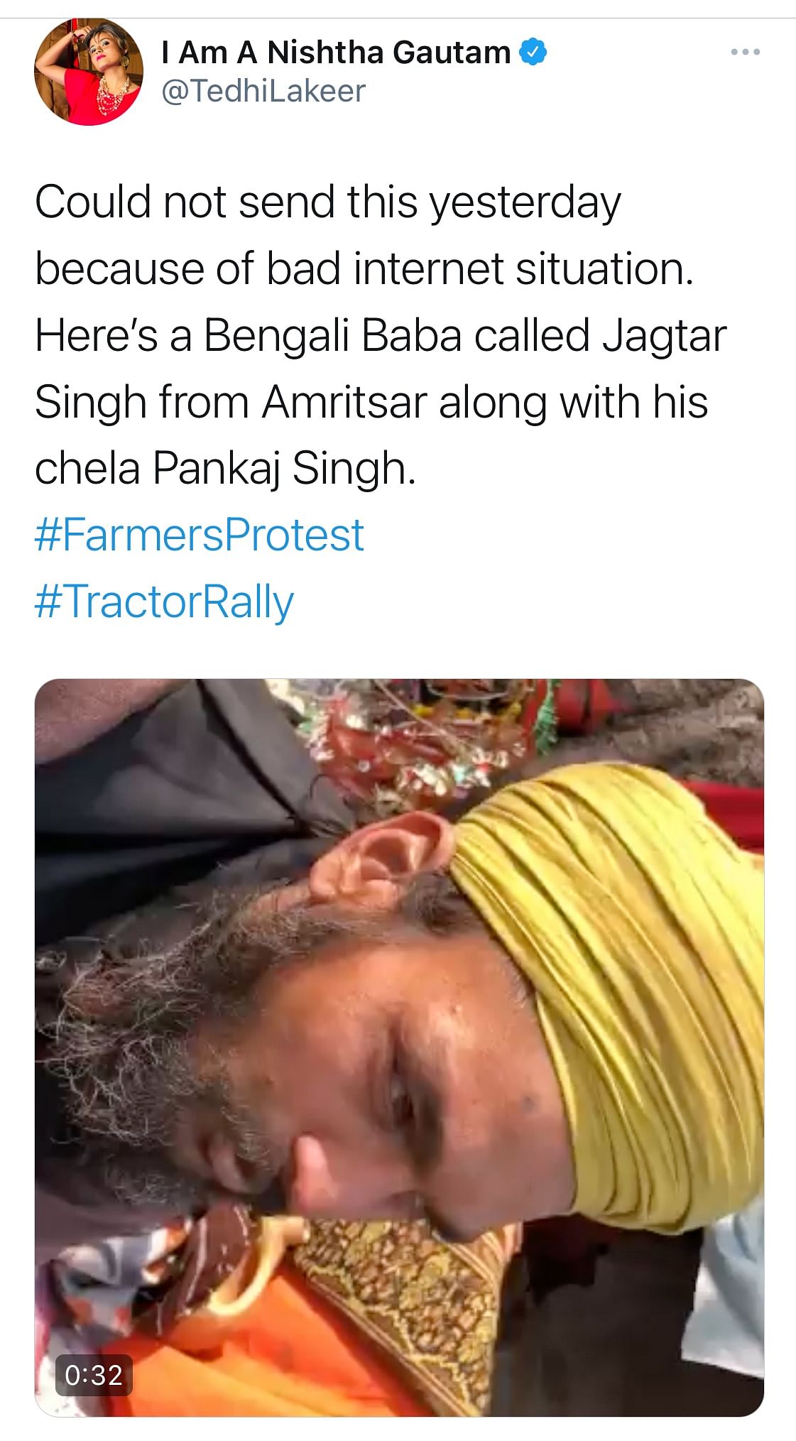 ‘Bengali’ Baba Jagtar Singh from Amritsar shows solidarity with farmers’ protests.&nbsp;