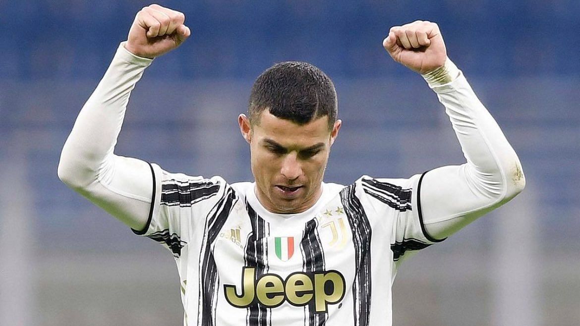 Cristiano Ronaldo celebrates scoring a goal.&nbsp;