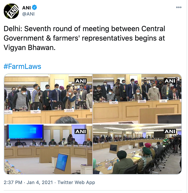 The seventh round of talks between the Centre and the protesting farmers is underway at Delhi’s Vigyan Bhawan on Monday