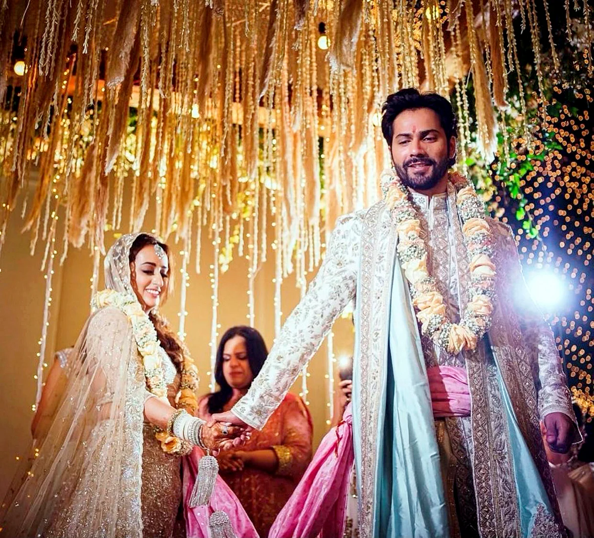 Bollywood actor Varun Dhawan and Natasha Dalal during their wedding ceremony at Alibaug in Mumbai, Sunday, 24 January 2021. 