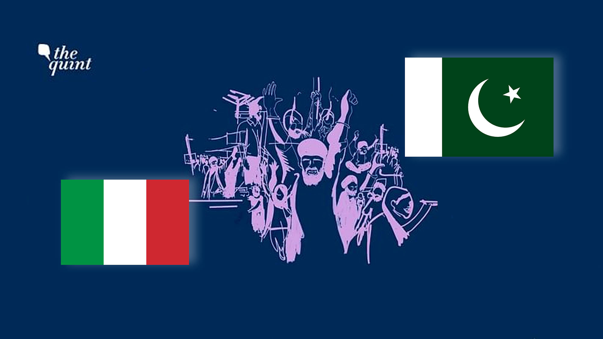 Flag of Italy (L), flag of Pakistan (R), and illustration depicting Sikh extremists used for representational purposes.