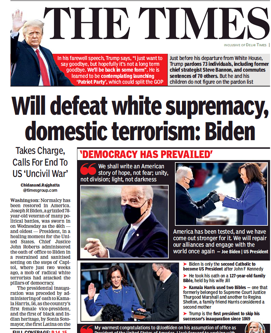 ‘Democracy Has Prevailed’: How Dailies Reported Biden Inauguration