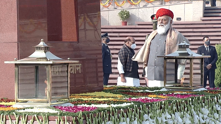 PM Modi pays tribute to martyrs at the National War Memorial as India marks 72nd Republic Day.