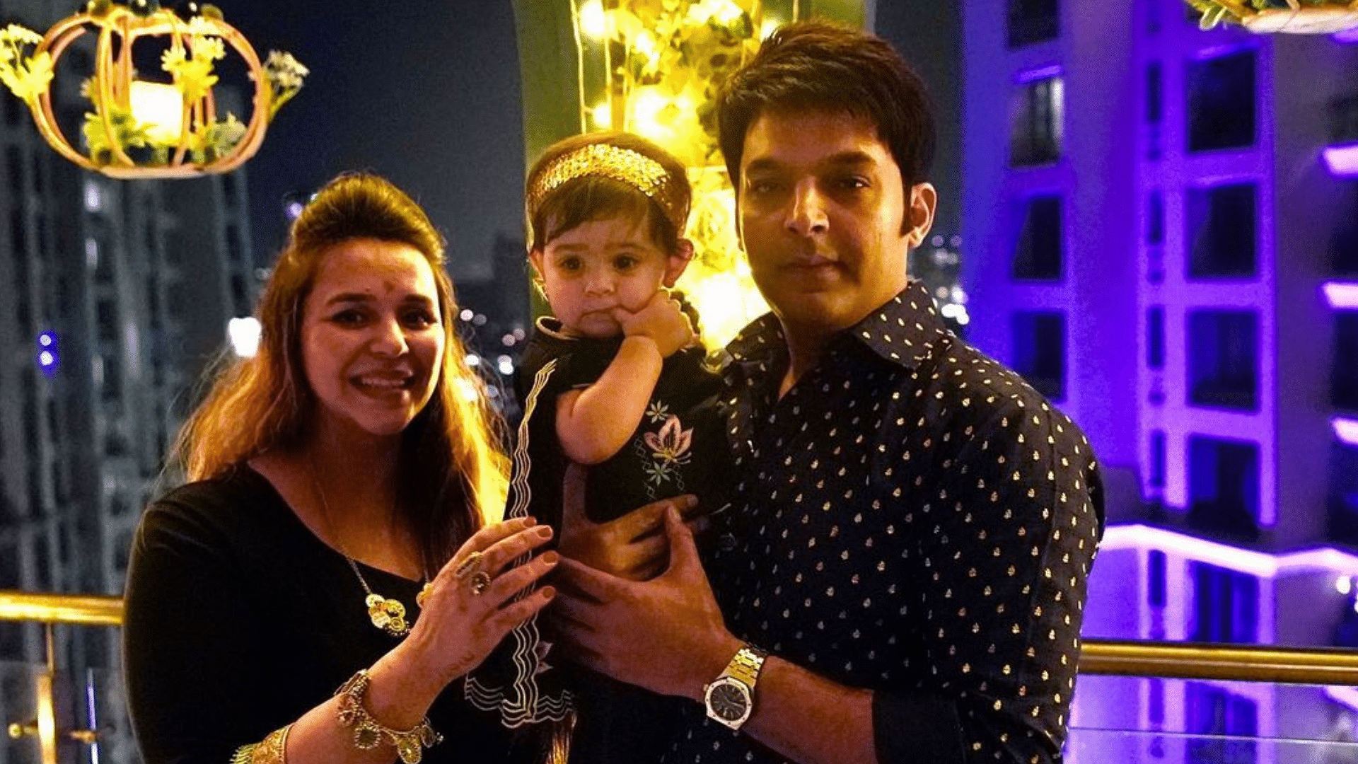 Comedian Kapil Sharma with his wife Ginni Chatrath and daughter Anayra.