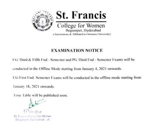 Undergraduate students of St Francis College for Women, Begumpet, feel appearing for offline exams is a risk.