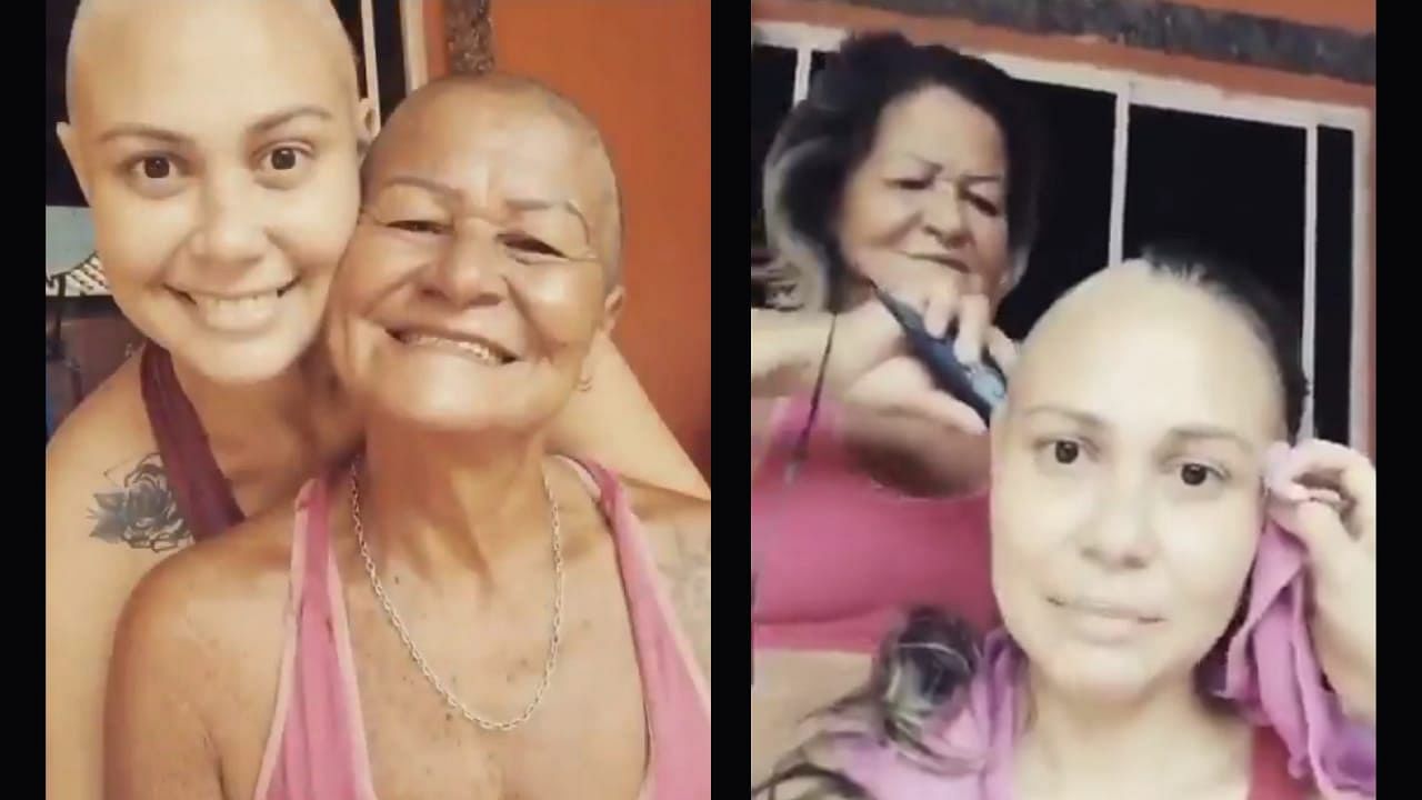 In a viral video, a mother is seen shaving her head to support her cancer-stricken daughter.
