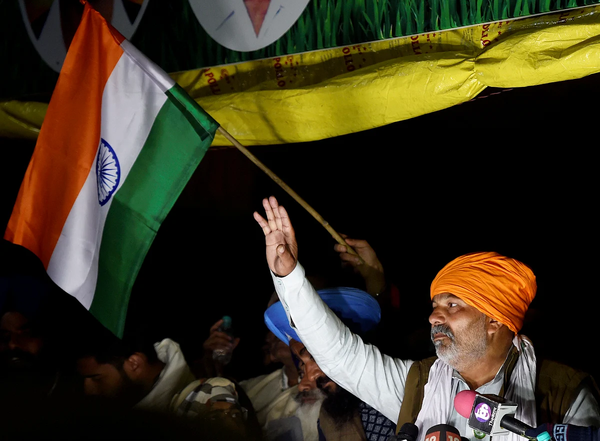 Bharatiya Kisan Union Spokesperson Rakesh Tikait during farmers ongoing protest against the new farm laws, at Ghazipur Border in New Delhi, Friday, 29 January 2021