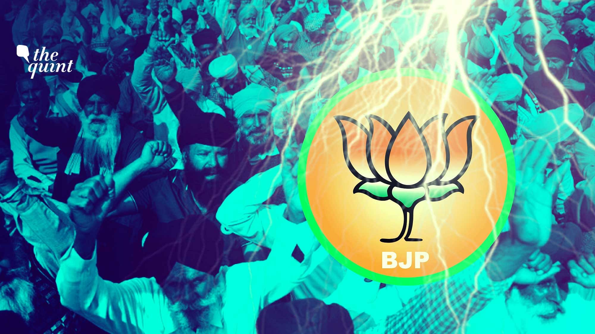 Image of BJP symbol &amp; farmers’ protests used for representational purposes.