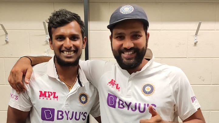 T Natarajan with Rohit Sharma after the Gabba Test.&nbsp;