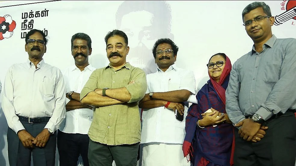 Kamal Haasan with the contestants during the 2019 Lok Sabha election season.