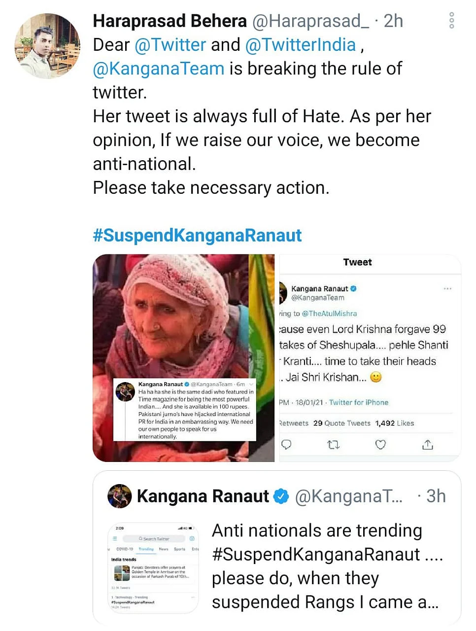 Twitterati Lobbies for Suspension of Kangana Ranaut’s Account