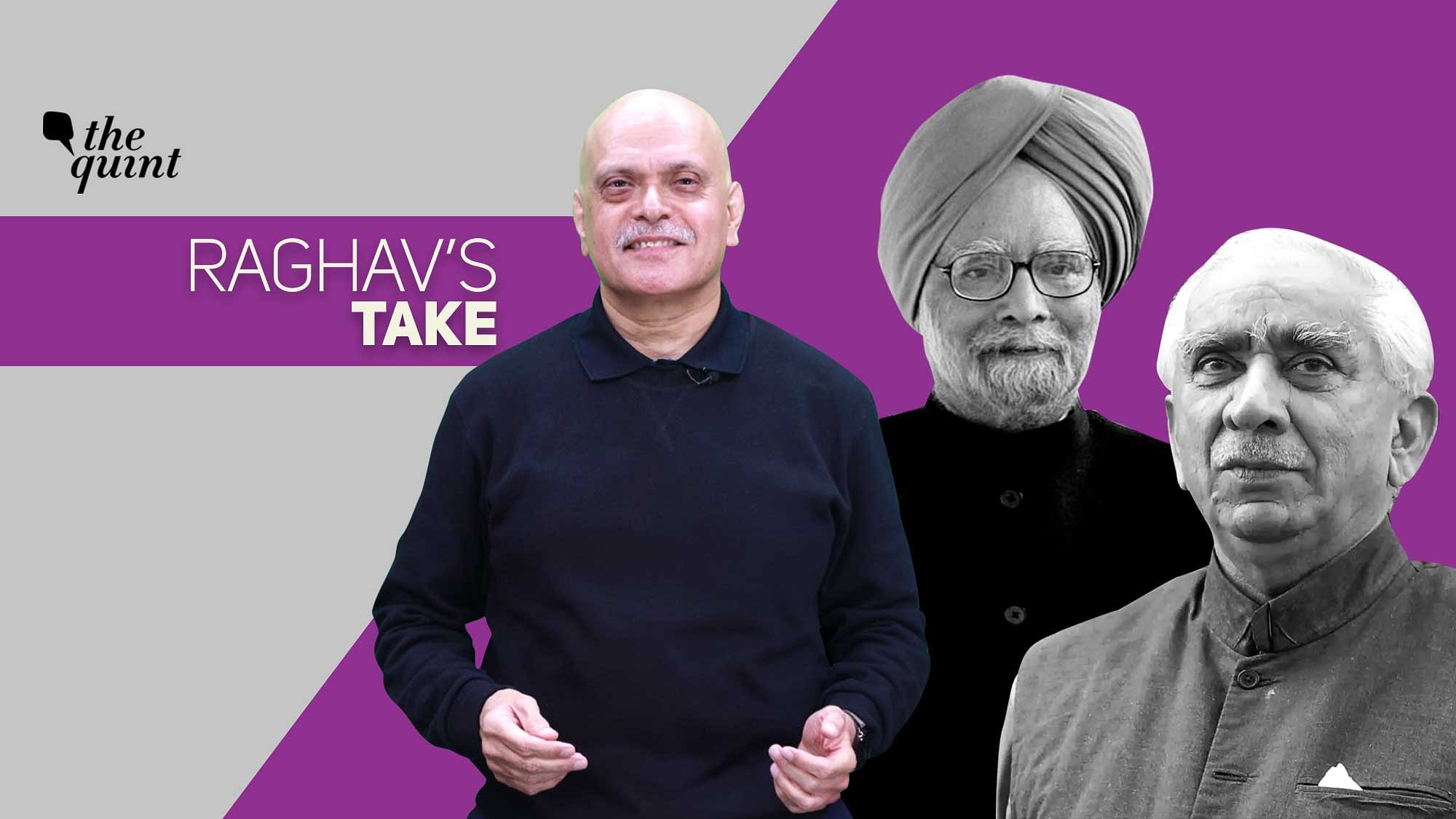 Image of Raghav Bahl (centre), Jaswant Singh (extreme R) and Dr Manmohan Singh used for representational purposes.