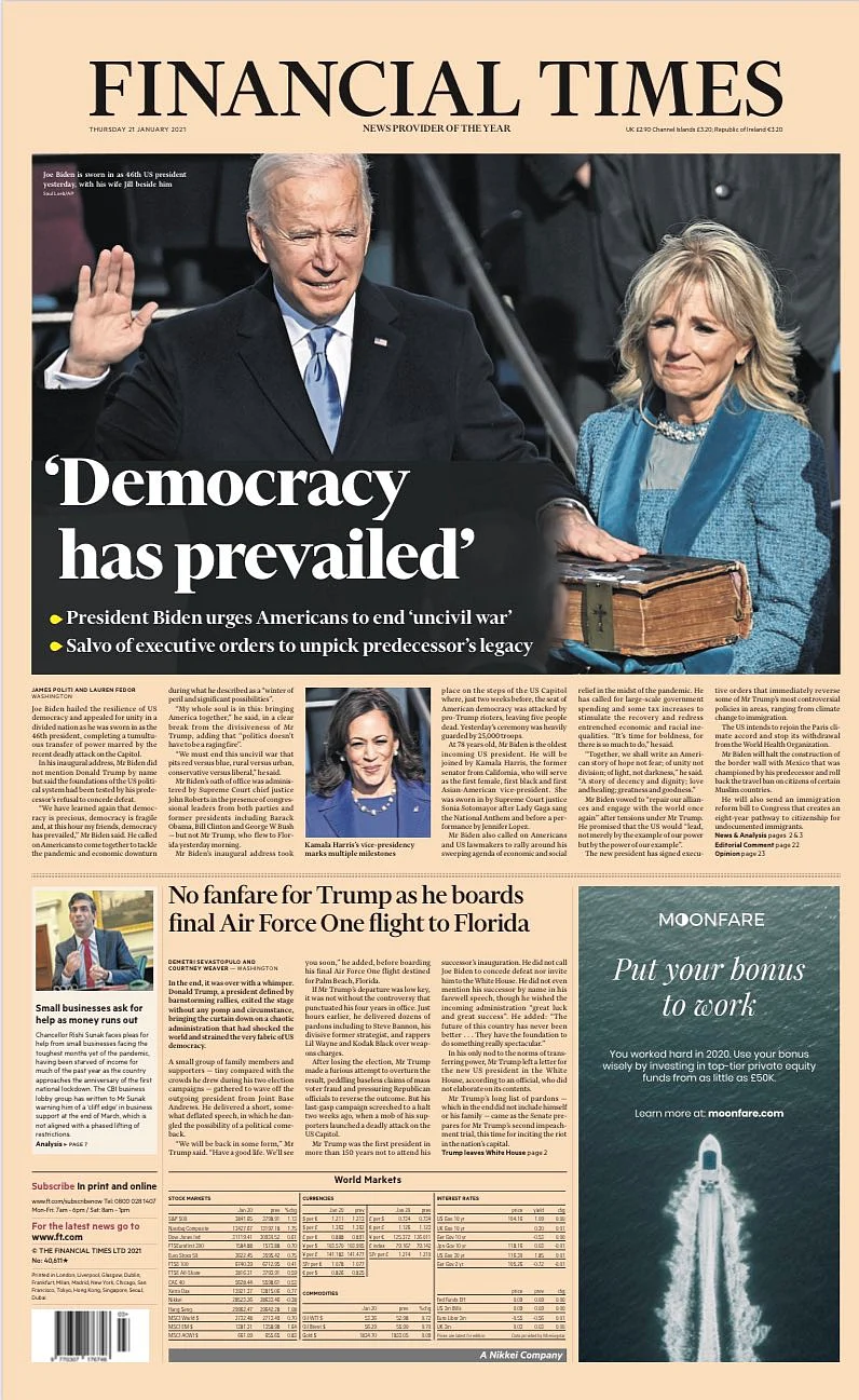 ‘Democracy Has Prevailed’: How Dailies Reported Biden Inauguration