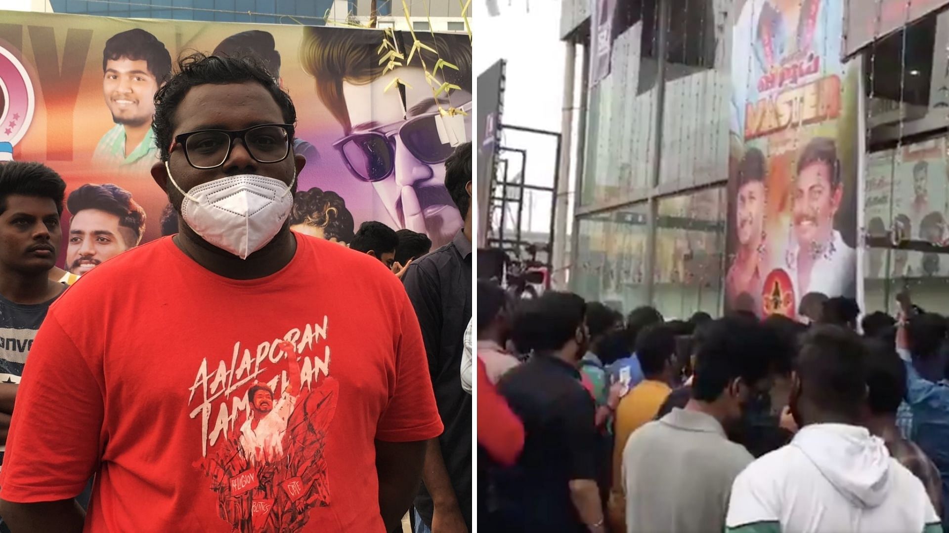 People queue up outside a cinema hall in Chennai to catch the First Day First Show of Vijay's Master.