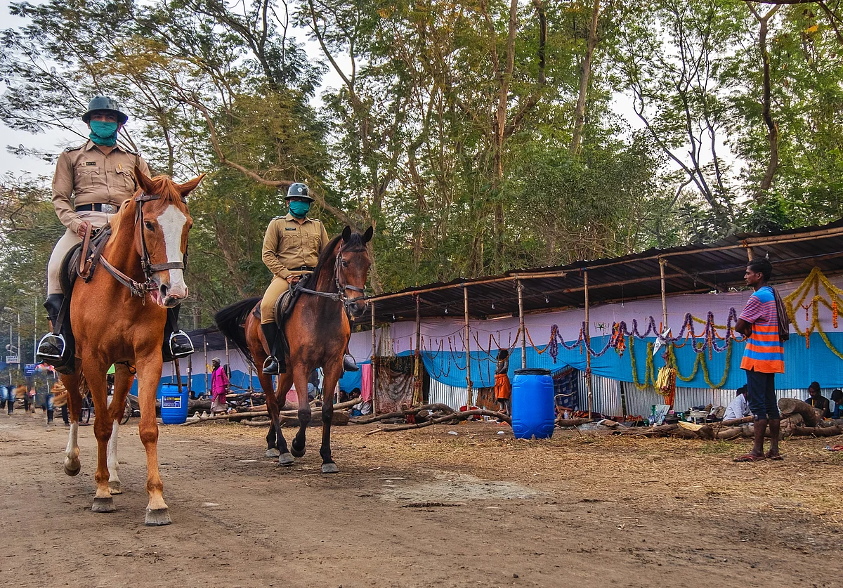 Police patrol the campus to ensure COVID guidelines are being adhered to. 