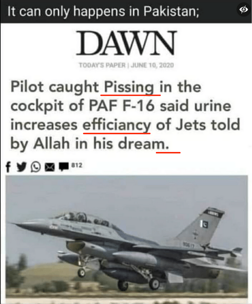 Dawn’s Article on ‘F-16 Pilot Urinating in Cockpit’ Is Fake!