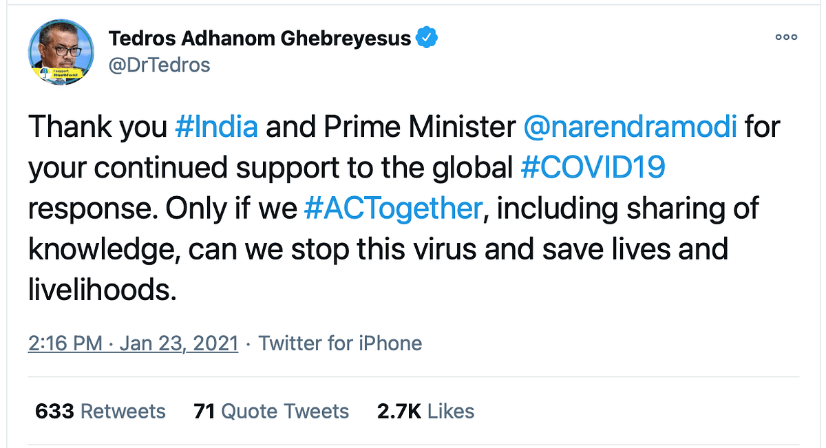 In a tweet, he wrote, “Only if we act together, including sharing of knowledge, can we stop this virus.”