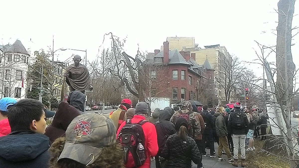 Protesters stand in line to get their free joint at #Trump420