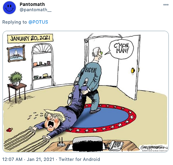 A cartoonists’ reaction to Trump leaving the White House 