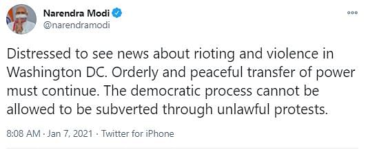 “Orderly and peaceful transfer of power must continue,” PM Modi tweeted.