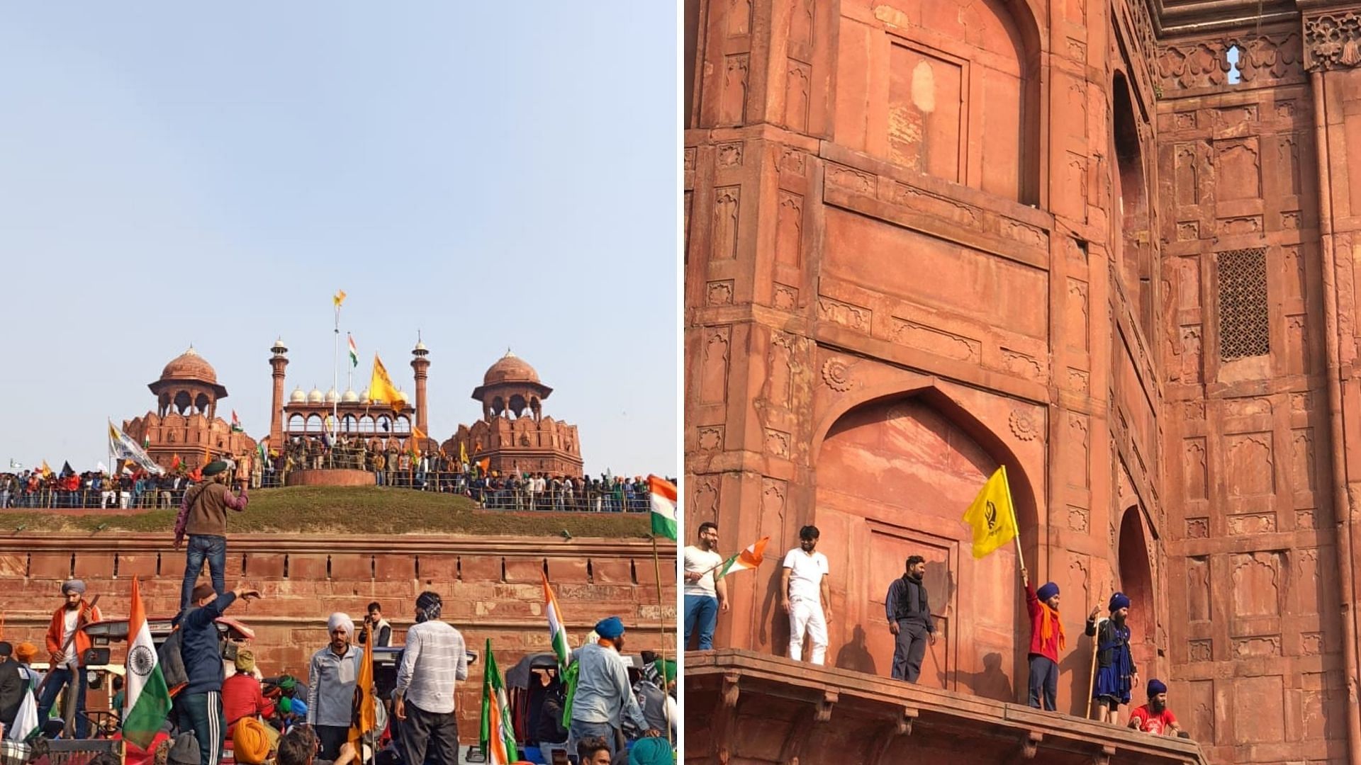 Several protesting farmers on Tuesday, 26 January entered the Red Fort in Delhi and waved flags from the ramparts of the fort.