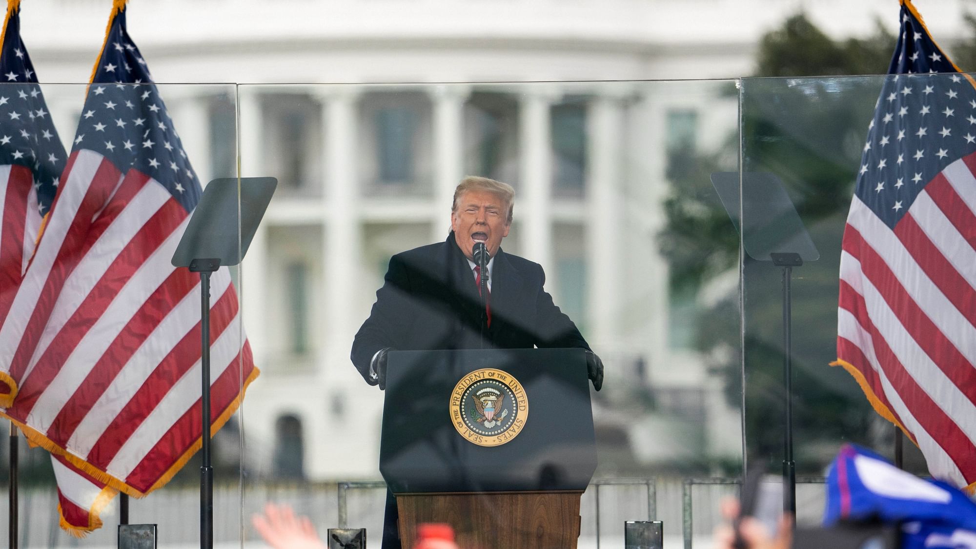 President Donald Trump speaks during a rally protesting the electoral college certification of Joe Biden as President on Wednesday, 6 January 2021 in Washington.&nbsp;