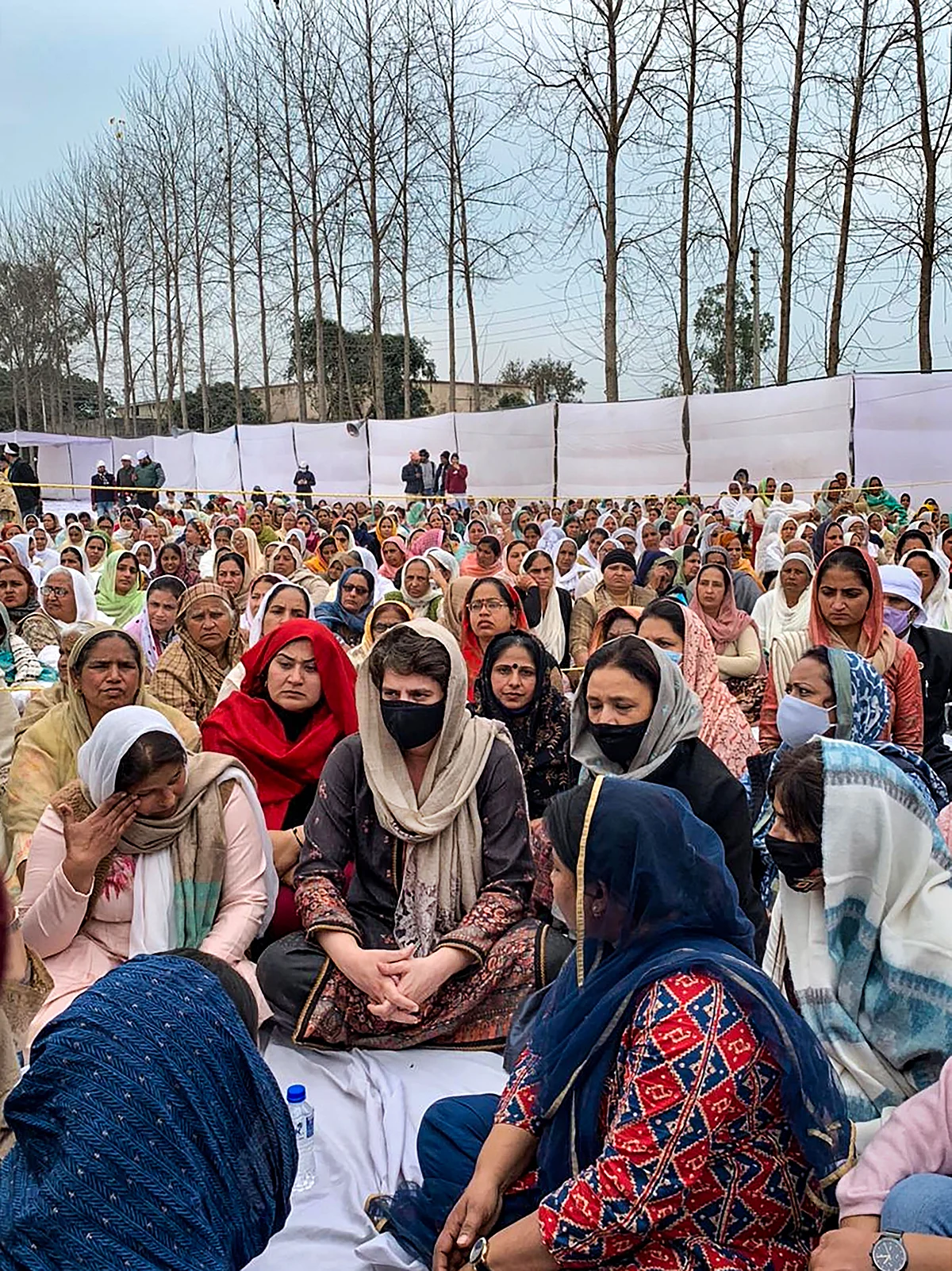 Congress General Secretary Priyanka Gandhi Vadra during her visit to family members of Navreet Singh, who died during the farmers rally on Republic Day, in Rampur district, Thursday, 4 February, 2021. 