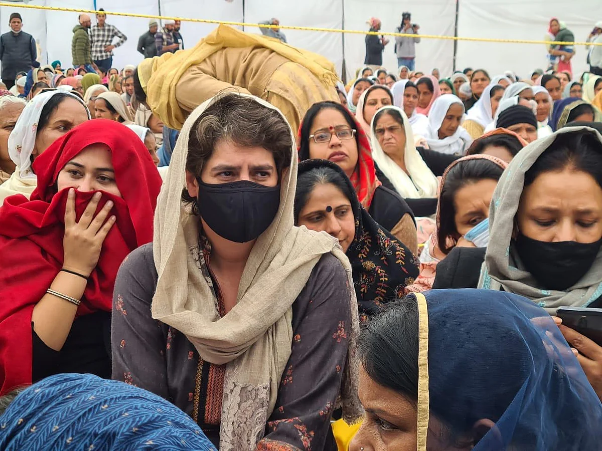 Priyanka Gandhi at the prayer meeting of Navreet Singh, who died during the farmers rally on Republic Day