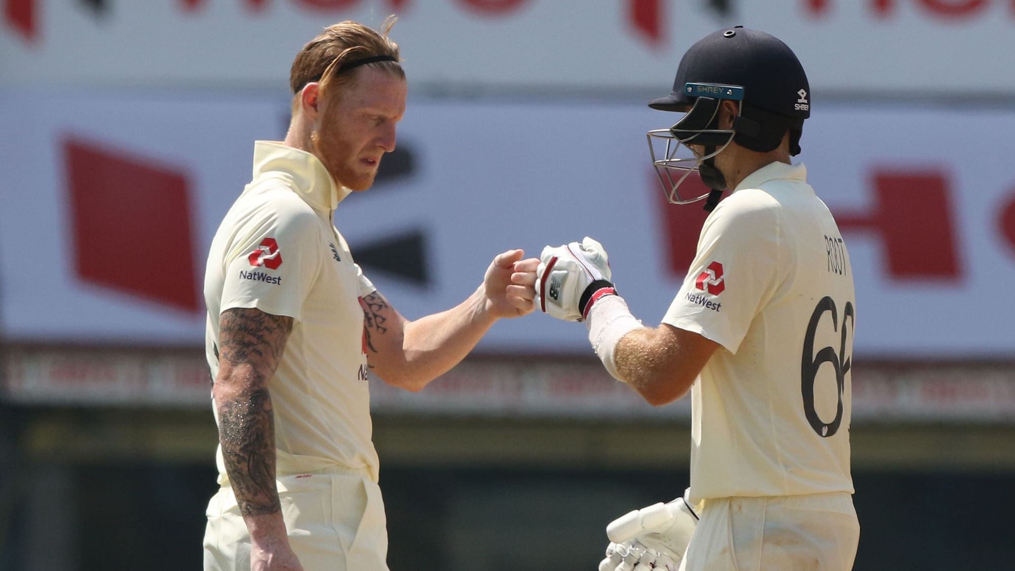 Ben Stokes and Joe Root during their partnership on Day 2 in Chennai against India.